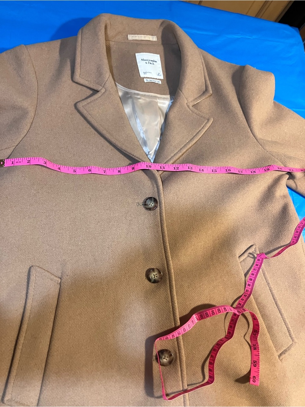 Abercrombie & Fitch Wool Blend Tailored Camel Dad Coat Large Petite LP - Picture 4 of 7